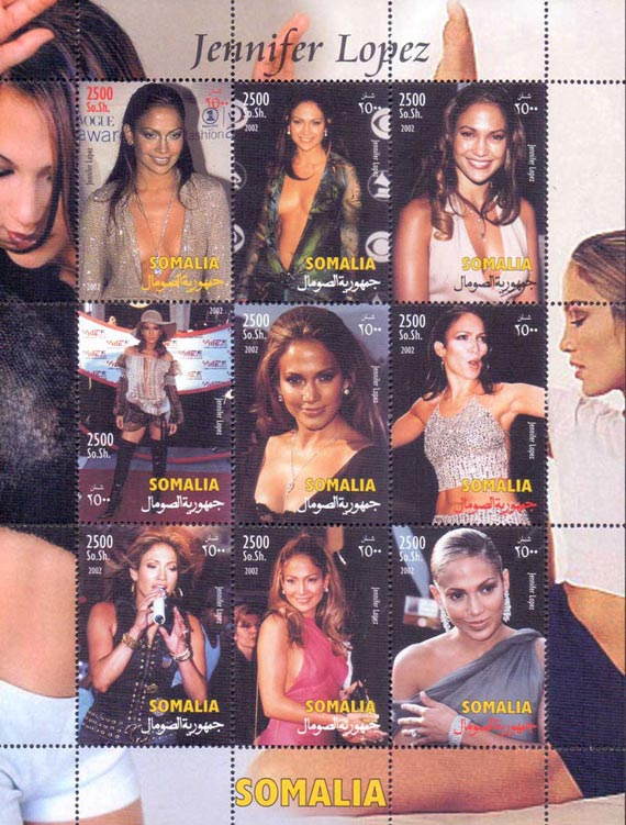 Somalia 2002 HollyWood Actress Jennifer Lopez Film Movie 9v Mint Full Sheet.