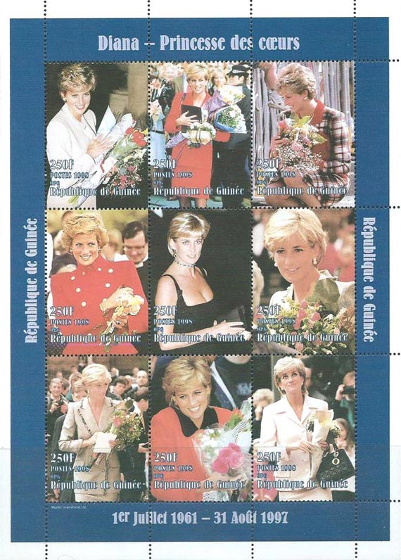 Guinea Rep. 1998 Princess Diana Flowers Royal Family 9v Mint Full Sheet.
