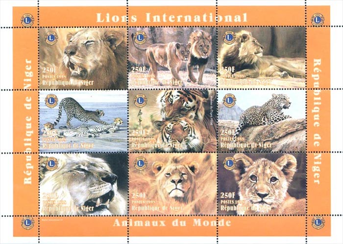 Niger 1998 Lion Wild Animals 9v Mint Full Sheet.