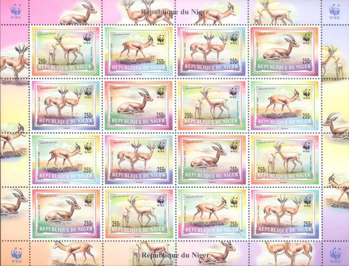 Niger 1998 Gazelle Deer Animals WWF Wildlife Nature 4vx4 Mint Full Sheet.