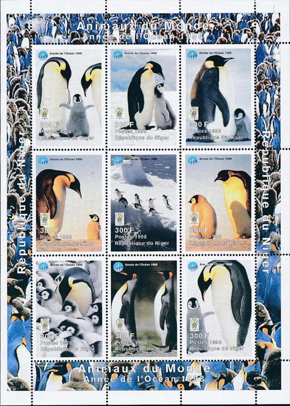 Niger 1998 Penguin Birds Ocean Animal Marine Life Scouts 9v Mint Full Sheet.