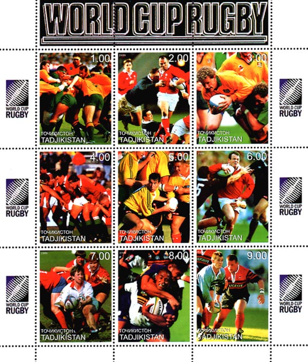 Tajikistan 1999 World Cup Rugby Sports 9v Mint Full Sheet.