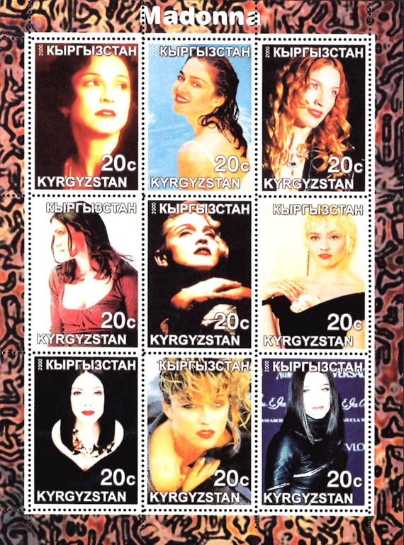 Kyrgyzstan 2000 Madonna Singer Actress Music 9v Mint Full Sheet.