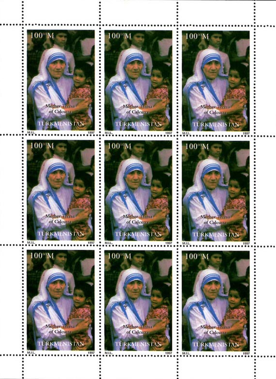 Turkmenistan 1997 Mother Teresa and Child 9v Mint Full Sheet.