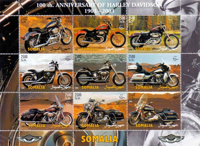 Somalia 2003 Harley Davidson Motorcycles Transports 9v Mint Full Sheet.