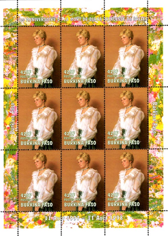 Burkina Faso 1997 Princess Diana Royal Family 1vx9 Mint Full Sheet.