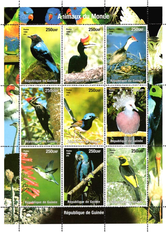 Guinea 1998 Exotic Birds 9v MNH Full Sheet.