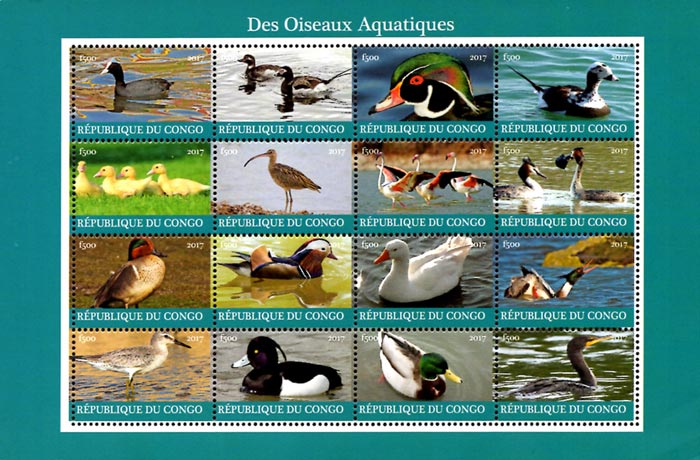 Congo 2017 Water Birds 16v Mint Full Sheet.