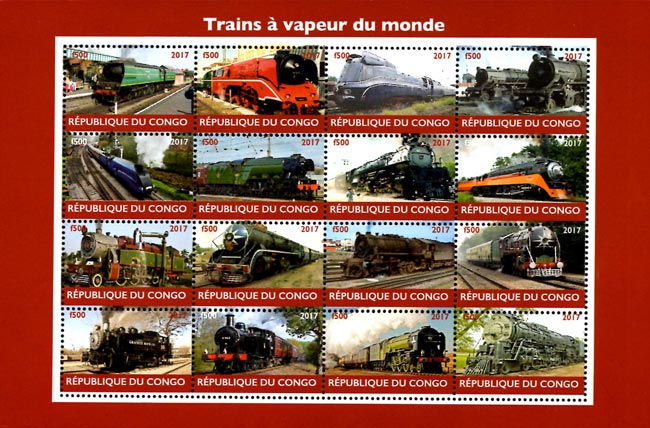 Congo 2017 Trains, Railways Locomotive Transports 16v Mint Full Sheet.