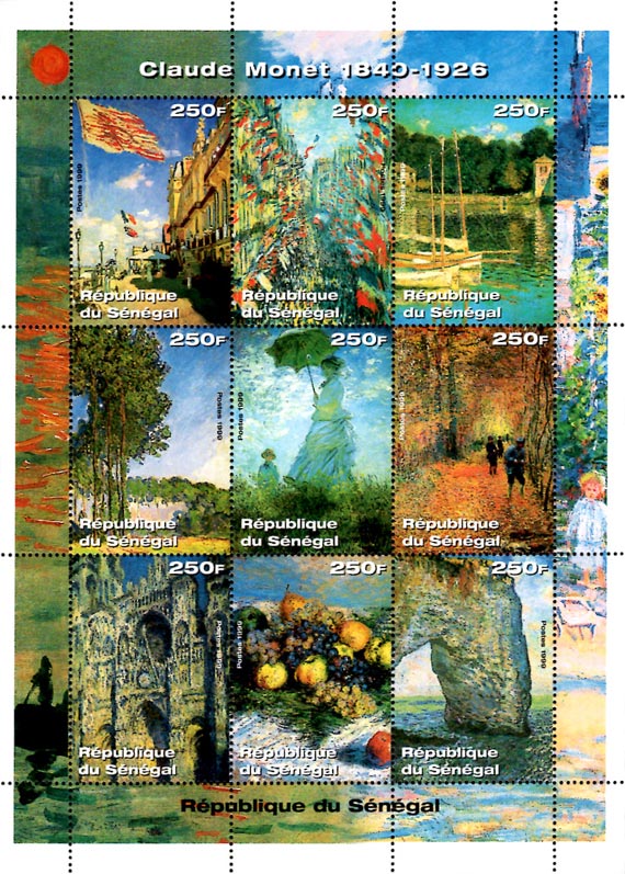 Senegal 1999 Claude Monet Paintings 9v Mint Full Sheet.