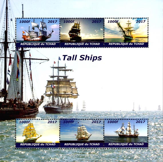 Chad 2017 Tall Ships 6v Mint Souvenir Sheet S/S.