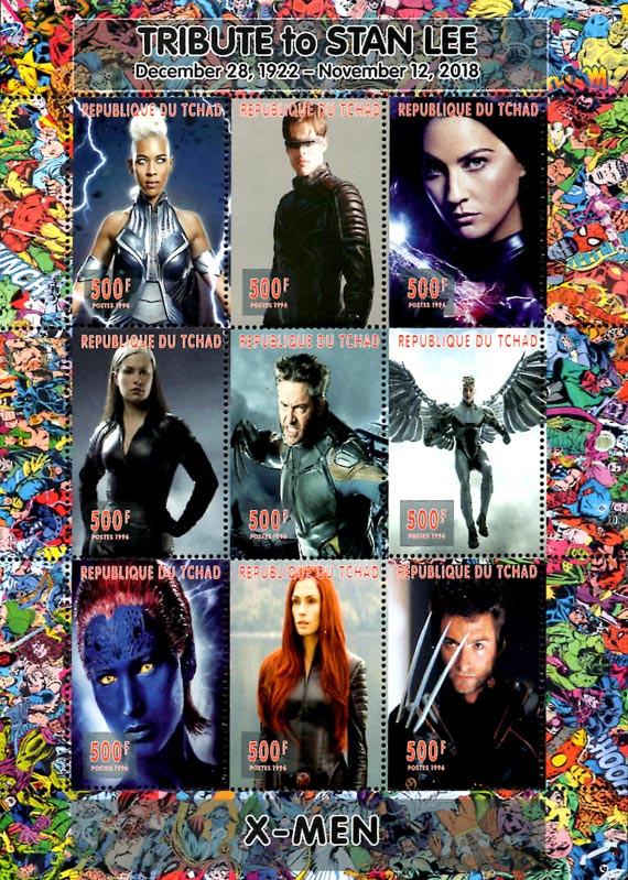 Chad 2018 X-Men Hollywood Movie Cinema 9v Mint Full Sheet.