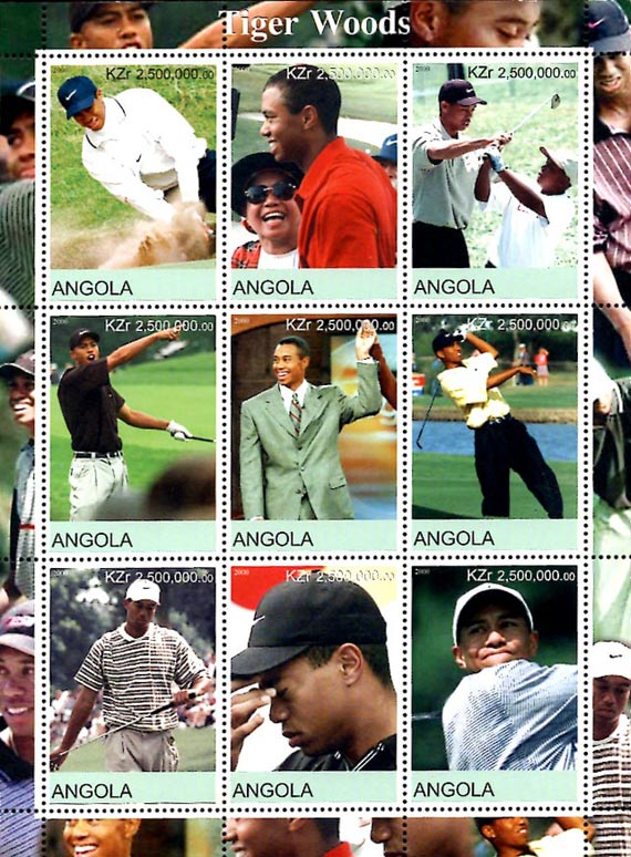 Angola 2000 Tiger Woods Golf Sports 9v Mint Full Sheet.
