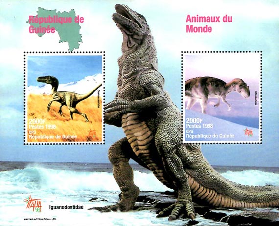 Guinea 1998 Dinosaurs Pre-Historical Animals 2v Mint Souvenir Sheet S/S.