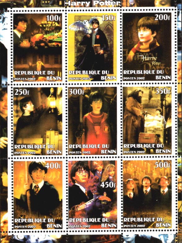 Benin 2002 Harry Potter Hermione Granger Hagrid Movies Owls 9v Mint Mini Sheet.