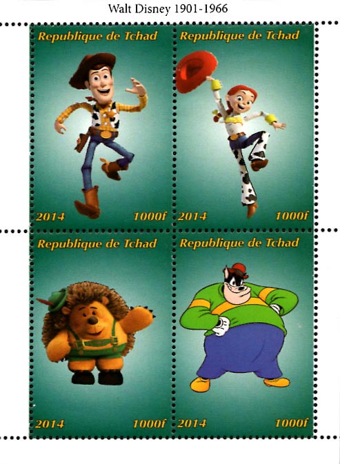 Chad 2014 Walt Disney Woody Jessie Toy Story Cartoons 4v Mint Souvenir Sheet S/S.