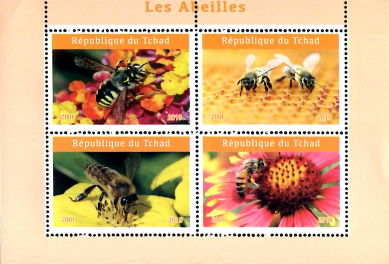 Chad 2019 Flowers Bee Insects 4v Mint Souvenir Sheet S/S.