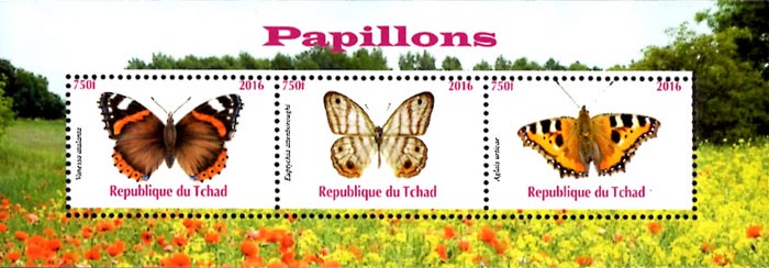 Chad 2016 Butterfly 3v Mint Souvenir Sheet S/S.