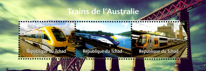 Chad 2016 Railways Trains Transports 3v Mint Souvenir Sheet S/S.