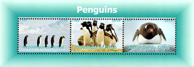 Chad 2016 Penguin Birds 3v Mint Souvenir Sheet S/S.