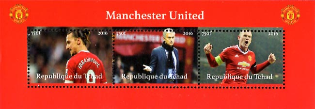 Chad 2016 Manchester United Football Sports 3v Mint Souvenir Sheet S/S.
