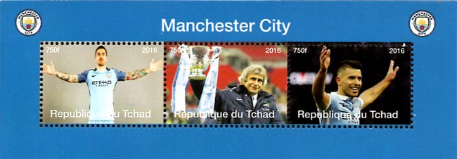 Chad 2016 Manchester City Football Sports 3v Mint Souvenir Sheet S/S.