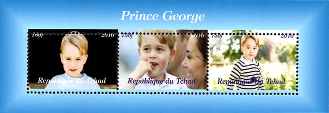 Chad 2016 Child Prince George of Cambridge Royal Family 3v Mint Souvenir Sheet S/S.