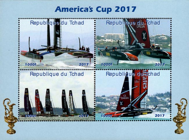 Chad 2017 Sailing Ships Sports American Cup 4v Mint Souvenir Sheet S/S.