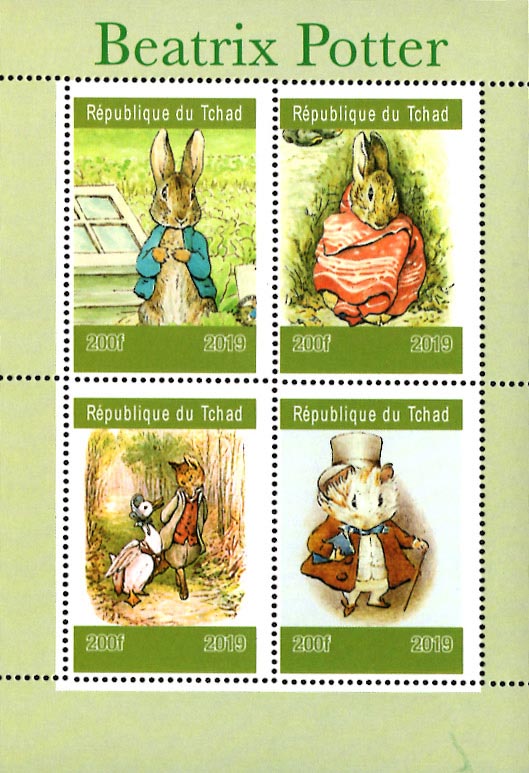 Chad 2019 Beatrix Potter Peter Rabbit Foxes Animals 4v Mint Souvenir Sheet S/S.