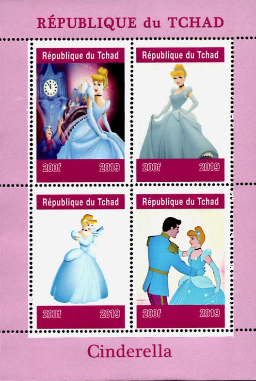 Chad 2019 Cinderella Lady Cartoon Characters 4v Mint Souvenir Sheet S/S.