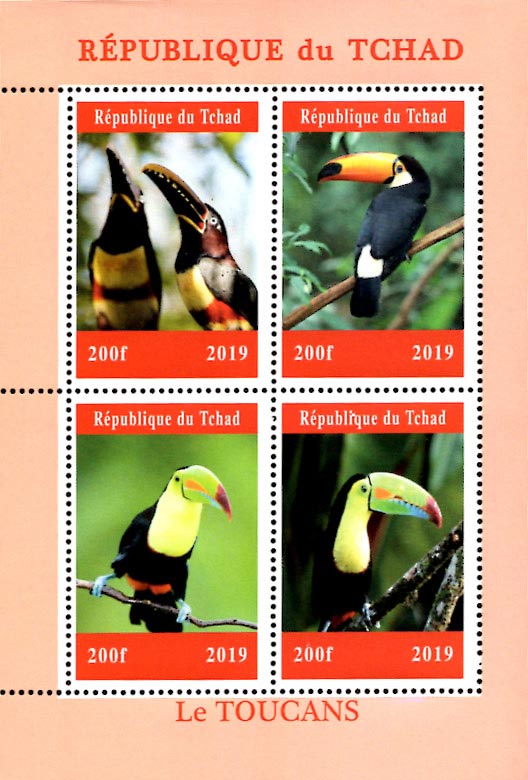 Chad 2019 Beautiful Toucans Birds 4v Mint Souvenir Sheet S/S.