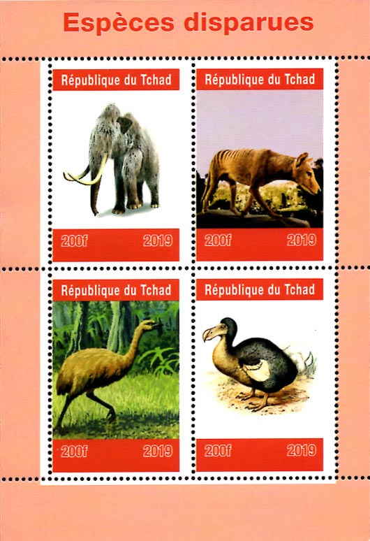 Chad 2019 Extinct Species Animals 4v Mint Souvenir Sheet S/S.