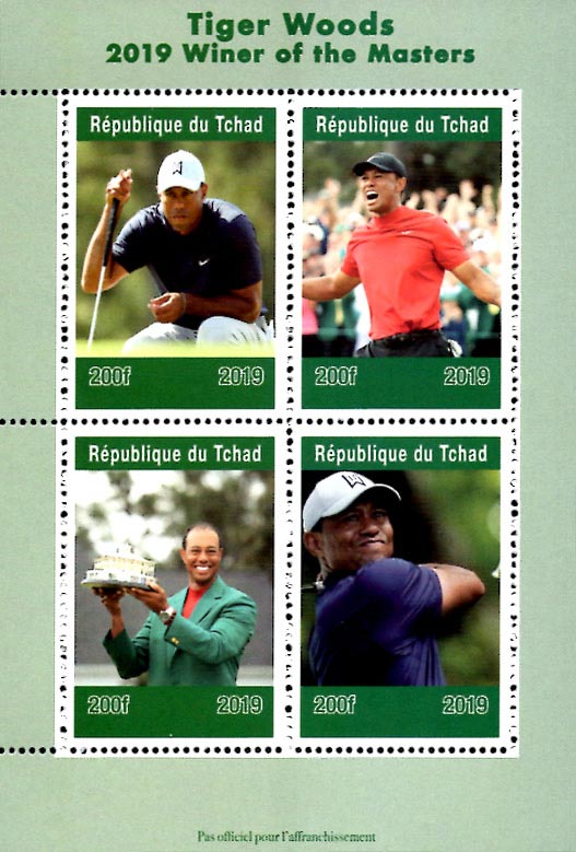 Chad 2019 Golfer Tiger Woods Sportsman 4v Mint Souvenir Sheet S/S.