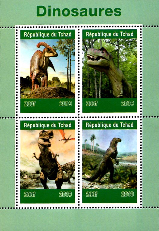Chad 2019 Dinosaurs Pre-Historical Animals 4v Mint Souvenir Sheet S/S.