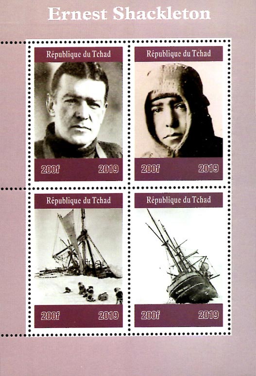 Chad 2019 Sir Ernest Shackleton, Anglo-Irish Antarctic Explorer 4v Mint Souvenir Sheet S/S.