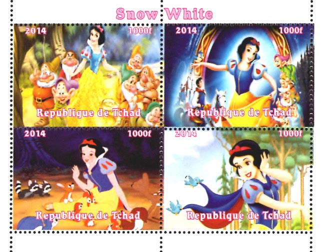 Chad 2014 Walt Disney Snow White Dwarves Cartoons 4v Mint Souvenir Sheet S/S.