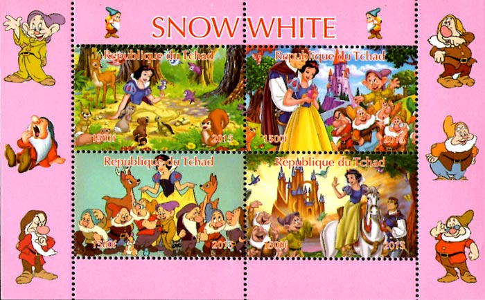 Chad 2015 Disney Cartoons Snow White 4v Mint Souvenir Sheet S/S.