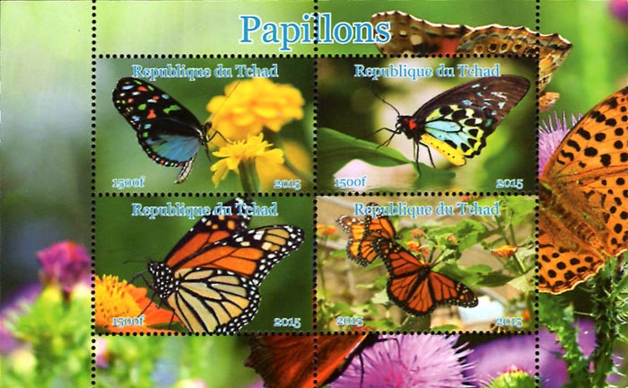 Chad 2015 Butterfly Moth 4v Mint Souvenir Sheet S/S.