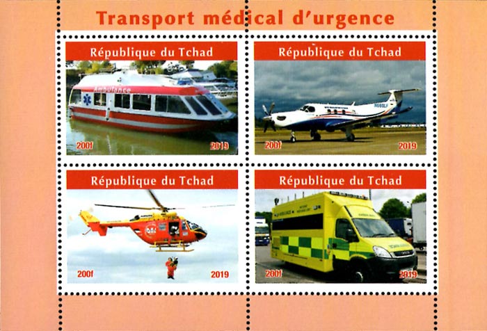 Chad 2019 Medical Transport Helicopters Ambulance 4v Mint Souvenir Sheet S/S.
