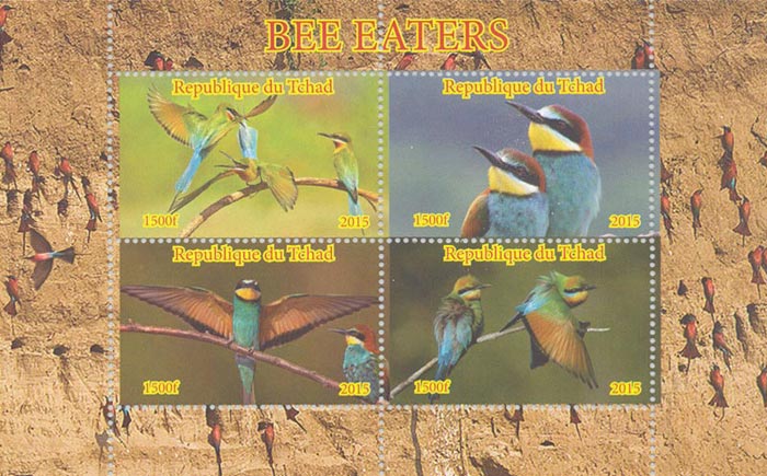 Chad 2015 Beautiful Birds Bee Eaters Wildlife Nature 4v Mint Souvenir Sheet S/S.