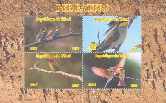 Chad 2015 Bee Eaters Beautiful Birds Wildlife Nature 4v Mint Souvenir Sheet S/S.
