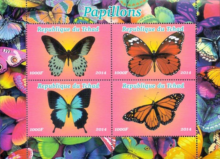 Chad 2014 Butterfly Moth 4v Mint Souvenir Sheet S/S.