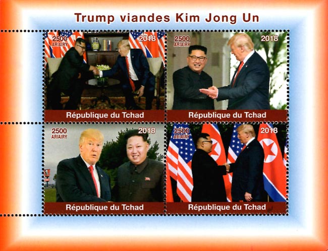 Chad 2018 US President Donald Trump Visits Kim Jong Un Korea 4v Mint Souvenir Sheet S/S.