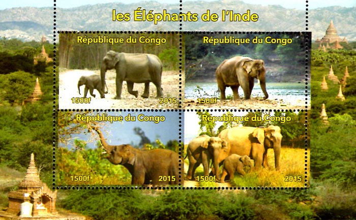 Congo 2015 Elephants Wild Animals Wildlife Nature 4v Mint Souvenir Sheet S/S.
