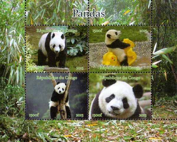 Congo 2015 Panda Animals 4v Mint souvenir Sheet S/S.