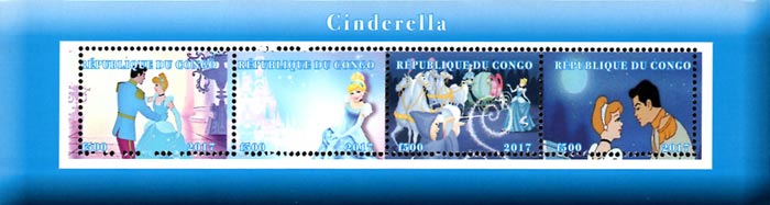 Congo 2017 Cinderella Cartoon Characters 4v Mint Souvenir Sheet S/S.