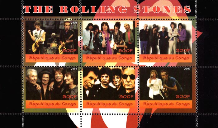 Congo 2009 Rolling Stones Singers Music 6v Mint Souvenir Sheet S/S.