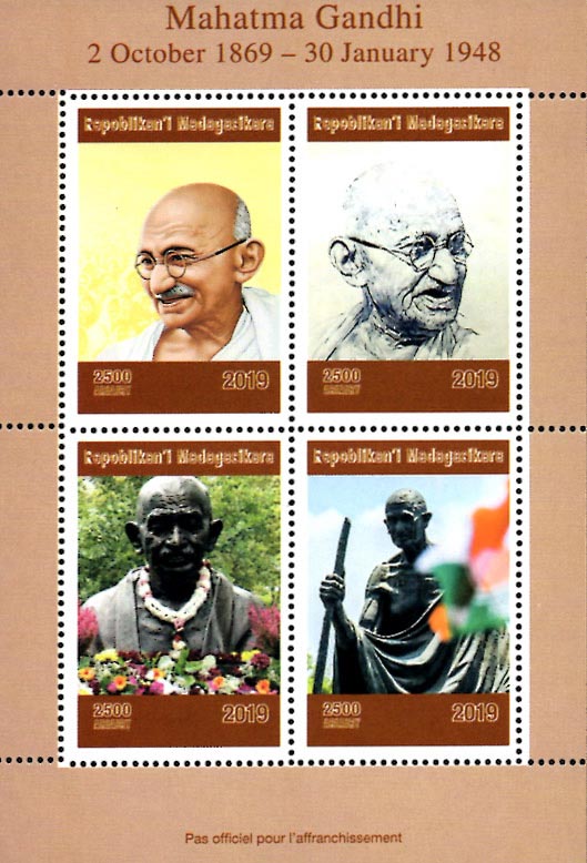 Madagascar 2019 Mahatma Gandhi Famous People 4v Mint Souvenir Sheet S/S.