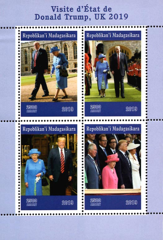 Madagascar 2019 Donald Trump and Queen Elizabeth II 4v Mint Souvenir Sheet S/S.