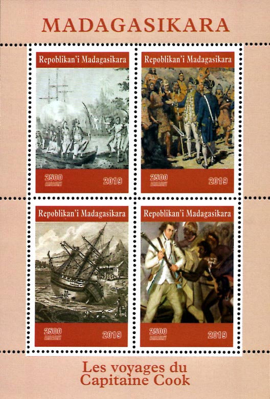 Madagascar 2019 Captain James Cook, Ship and Boat 4v Mint Souvenir Sheet S/S.